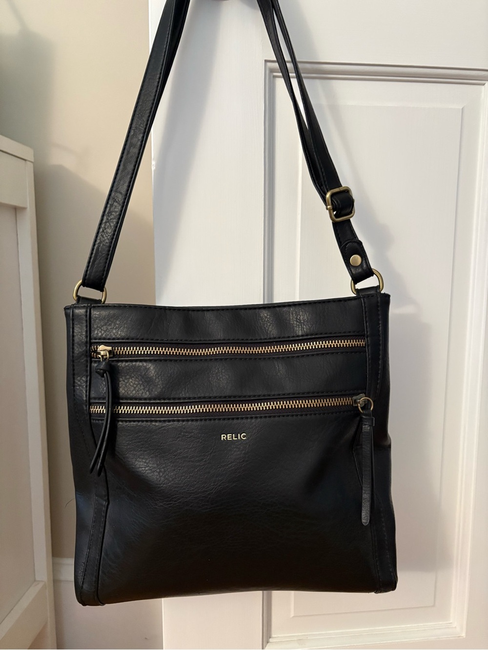 Relic Black Crossbody Bag with Gold Hardware
